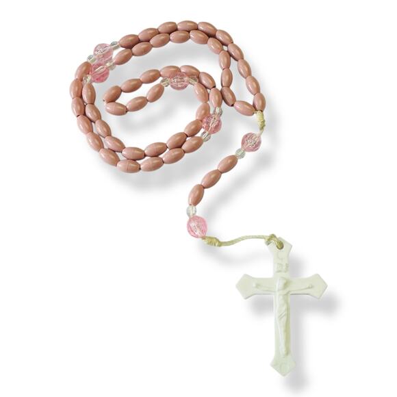 Vintage Pink Blush Plastic Rosary Prayer Beads - Picture 2 of 5